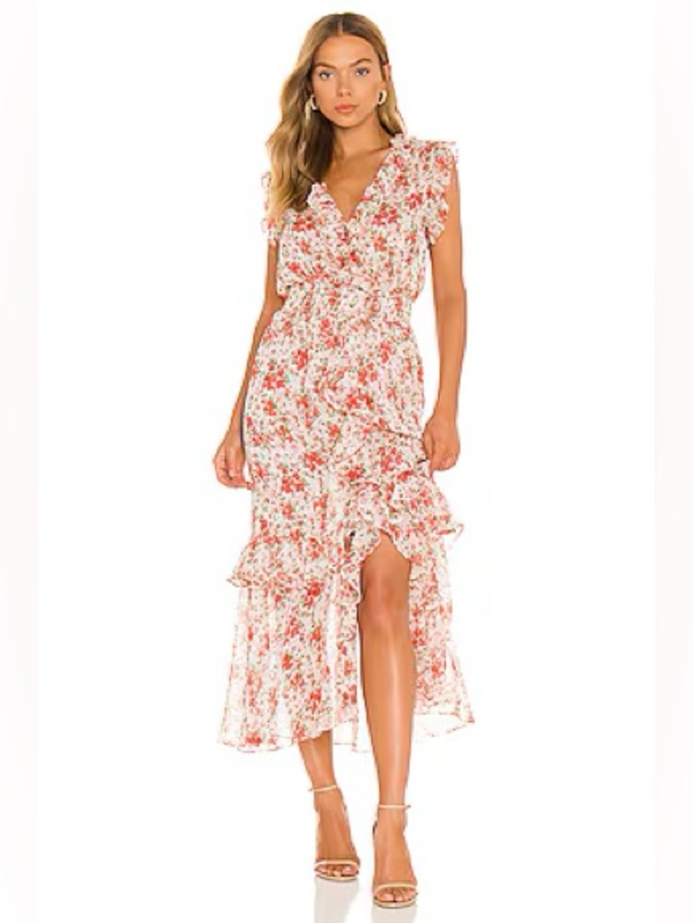 Revolve MISA Los Angeles Kidada Midi Dress in Poppy Allover Size Small